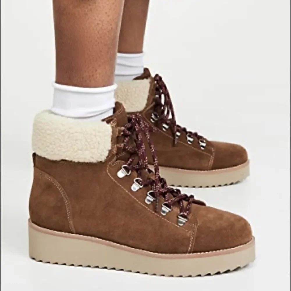 SAM EDELMAN Suede Franc Ankle Shearling Warm Boots Toffee Brown 5.5 Medium NWT